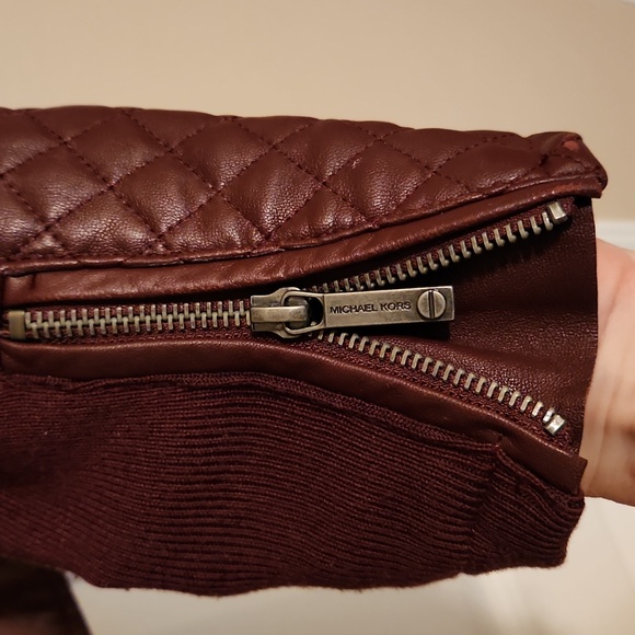 Michael Kors burgundy leather moto jacket quilted - Picture 7 of 8